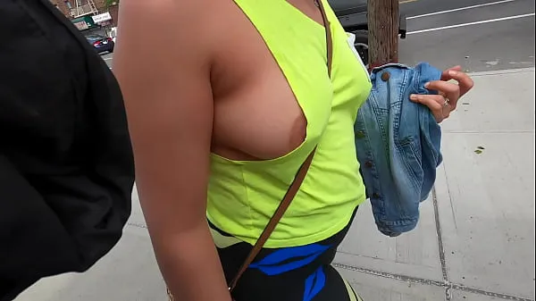 Show Wife no bra side boobs with pierced nipples in public flashing fresh Videos